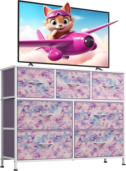 WLIVE Dresser for Bedroom, 7 Drawers, TV Stand, Tie-Dye | 7 roomy fabric drawers by WLIVE