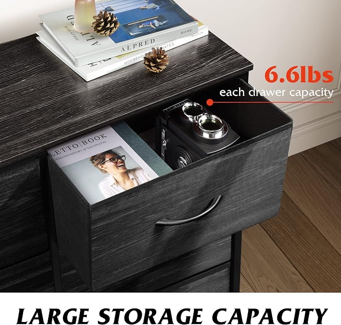 WLIVE Dresser for Bedroom with 6 Drawers, Charcoal Black Wood Grain Print | - Image 5