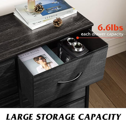 WLIVE Dresser for Bedroom with 6 Drawers, Charcoal Black Wood Grain Print | - Image 5