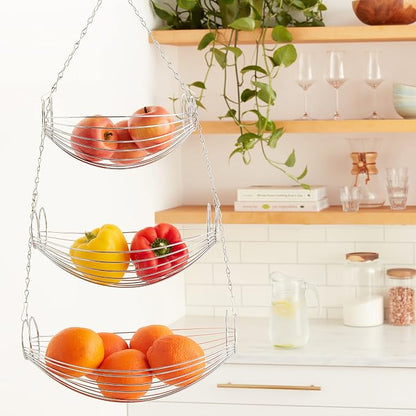 3 Tier Fruit Bowl Fruit Basket for Kitchen, Hanging Kitchen Storage Organizer - Image 2