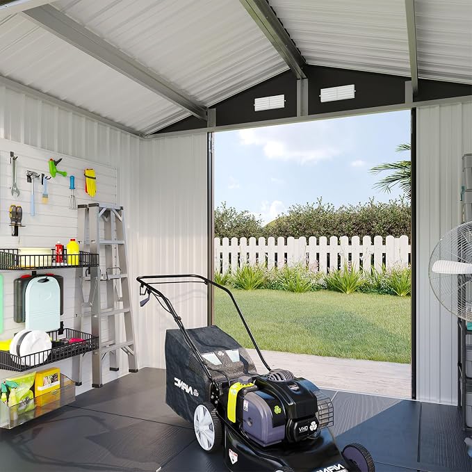 Aoxun 8x6FT Shed with Floor Galvanized Steel Outdoor Storage Shed Metal Garden - Image 3