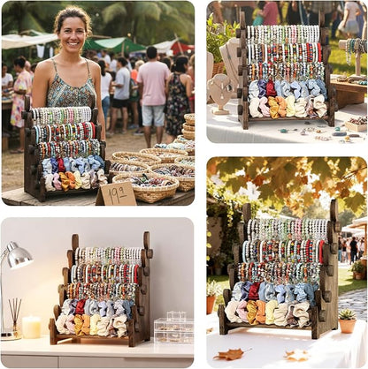 TOPNEW 5 Tier Wooden Bracelet Holder, Scrunchie Bangle Watch Necklace Display - Image 7