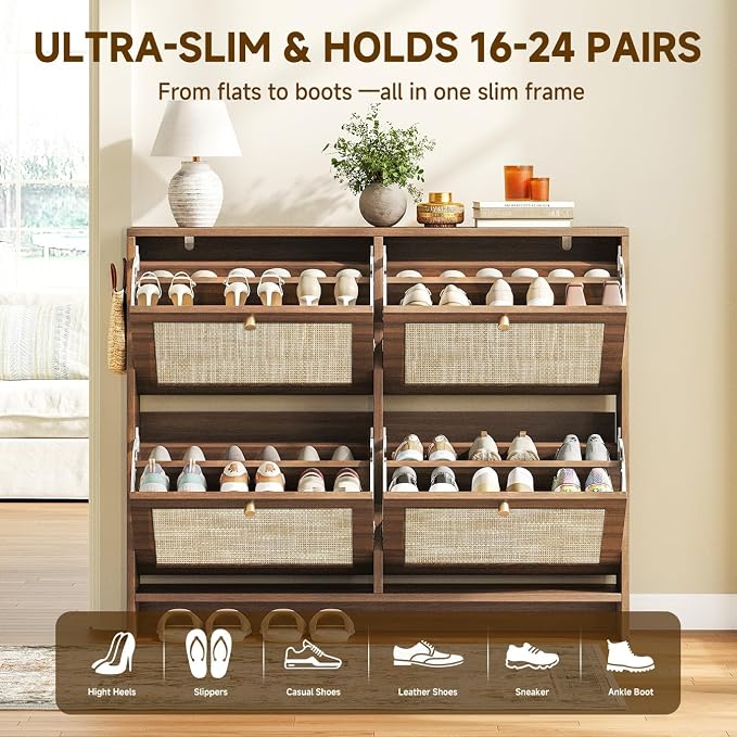 Nicetree Shoe Cabinet Storage for Entryway, 4-Flip Drawer Narrow Shoe Rack - Image 7