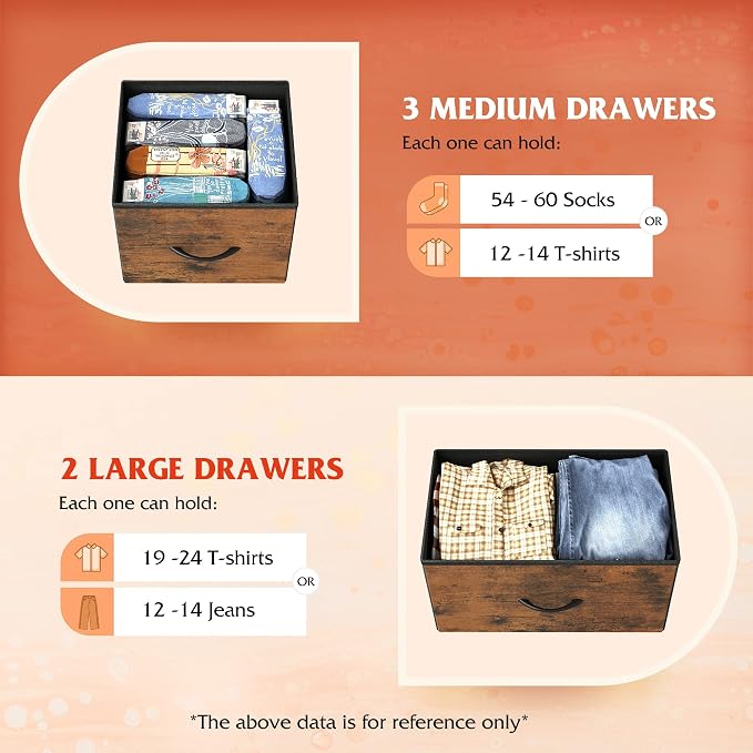 WLIVE 5 Drawer Dresser for Bedroom, Wide Chest of Drawers, Rustic Brown | 5 - Image 5