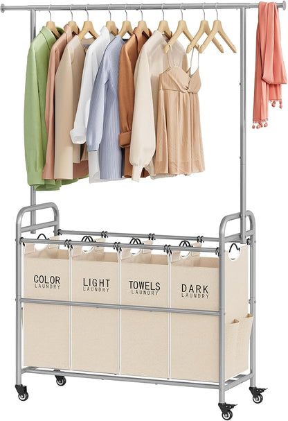 Tajsoon Laundry Hamper with Hanging Rack, Laundry Sorter 4 Sections, 4 Basket by Tajsoon