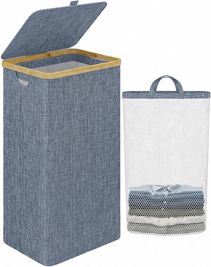 iEGrow Laundry Basket with Lid, 110L Large Laundry Hamper with Banboo Handle by iEGrow