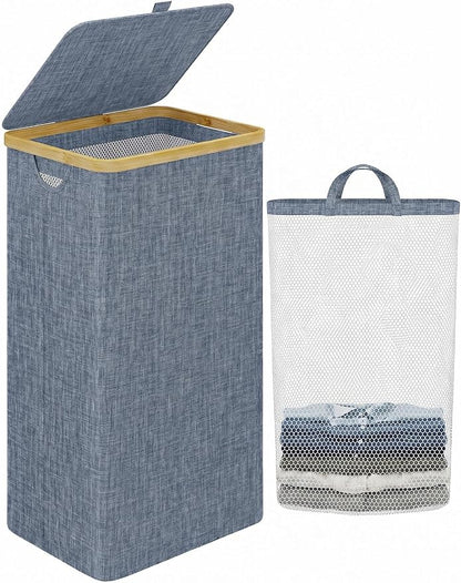 iEGrow Laundry Basket with Lid, 110L Large Laundry Hamper with Banboo Handle by iEGrow