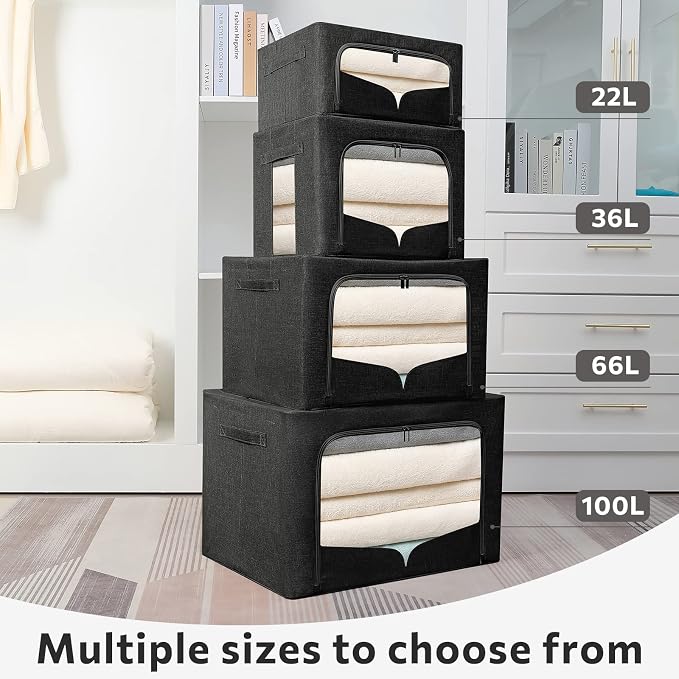 FHSQX 3 Pack Clothes Storage Bins Foldable Metal Frame Storage Box Stackable - Image 7