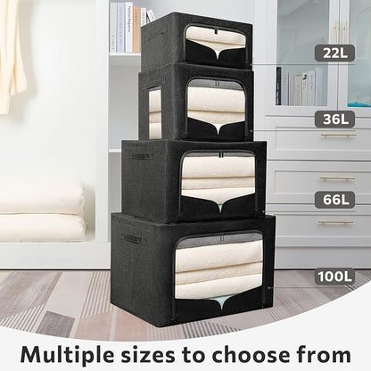 FHSQX 3 Pack Clothes Storage Bins Foldable Metal Frame Storage Box Stackable - Image 7