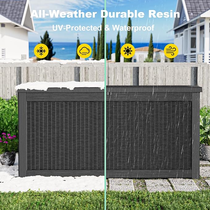 320 Gallon Waterproof Outdoor Storage Box, UV Resistant Resin Deck Box - Image 7