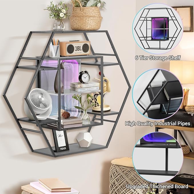 Infinity Mirror Gaming RGB Hexagon LED Floating Shelf, 36.6" | RGB - Image 5