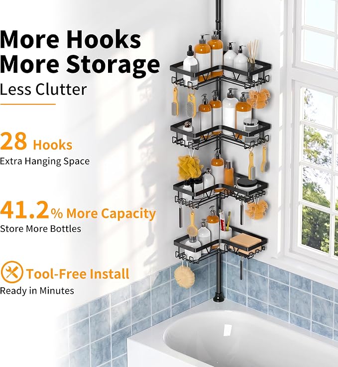 KEGII Corner Shower Caddy Tension Pole, Large Capacity Bathroom Organizer | 28 - Image 5
