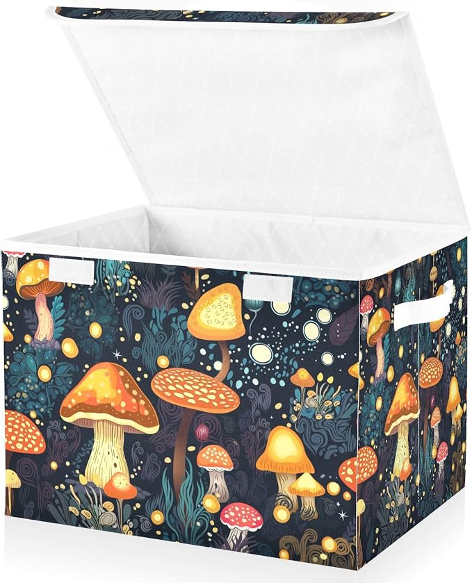Mushrooms Storage Bins with Lids and Carrying Handle, Foldable Storage Boxes - Image 2