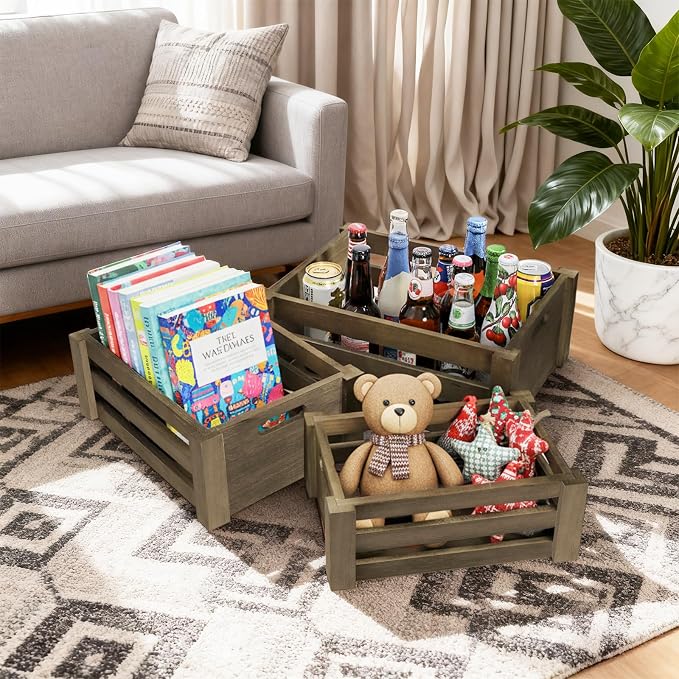 Lawei Set of 3 Wood Nesting Storage Crates - Image 6