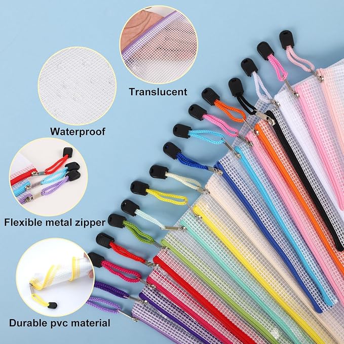 EOOUT 64pcs Mesh Zipper Pouch Bags, 8 Sizes Plastic Bags, 15 Colors | - Image 4