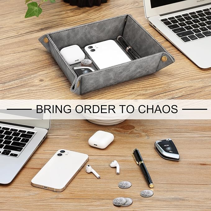 SITHON Valet Tray Desktop Storage Organizer – Premium PU Leather Catchall - Image 5