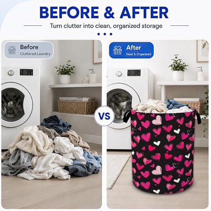 Pink Hearts Laundry Hamper, Collapsible Laundry Baskets, Dirty Clothes Baskets - Image 4