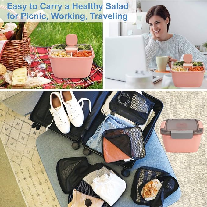 Salad Lunch Container To Go, 2 Packs 52-oz Salad Bowls to go - Image 7