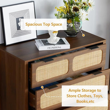 LEVNARY 5 Drawer Chest Dresser, Rattan Tall Dresser 5 Chest of Drawers Dressers - Image 5
