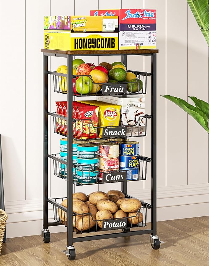 Fruit Basket, 5-Tier Utility Kitchen Organizer and Storage Cart - Image 6