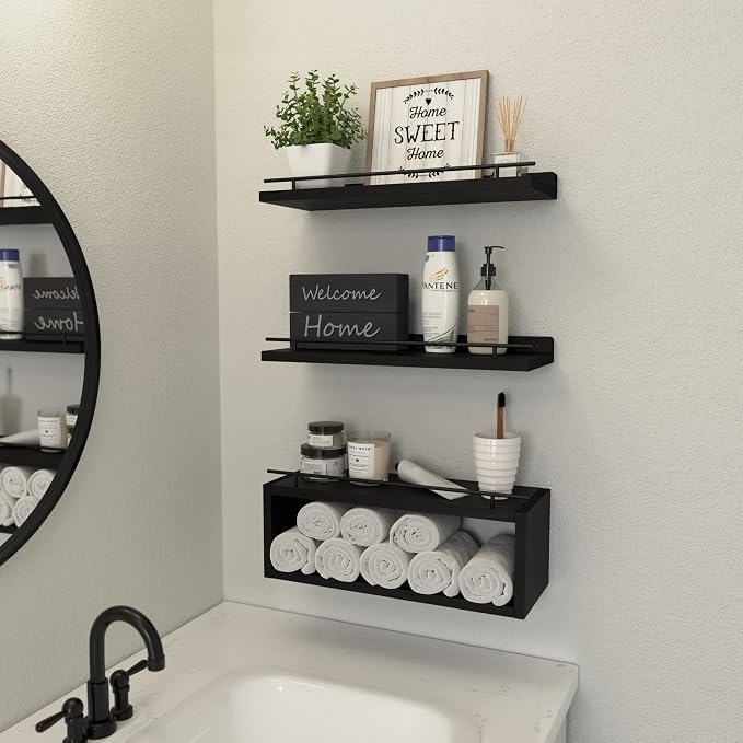 Floating Shelves for Wall with Cube Shelf, Wall Shelves with Metal Rail for - Image 6