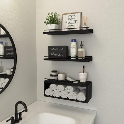 Floating Shelves for Wall with Cube Shelf, Wall Shelves with Metal Rail for - Image 6