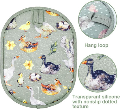 Pot Holders Set of 2 with Transparent Clear Silicone Shell and Nice Duck Flower - Image 3