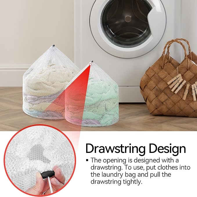 3Pcs Laundry Mesh Wash Bags, Drawstring Net Laundry Bag - Image 5