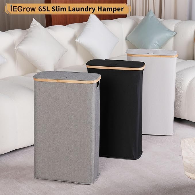 iEGrow 65L Slim Laundry Hamper, Narrow Laundry Basket - Image 4