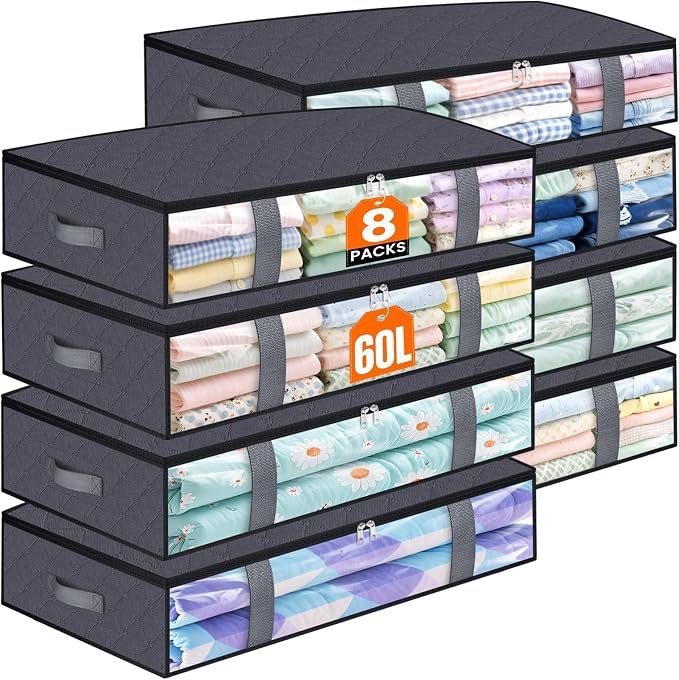 Under Bed Storage Containers, 8 Pack Blanket Storage Bags, Collapsible Storage by Unknown