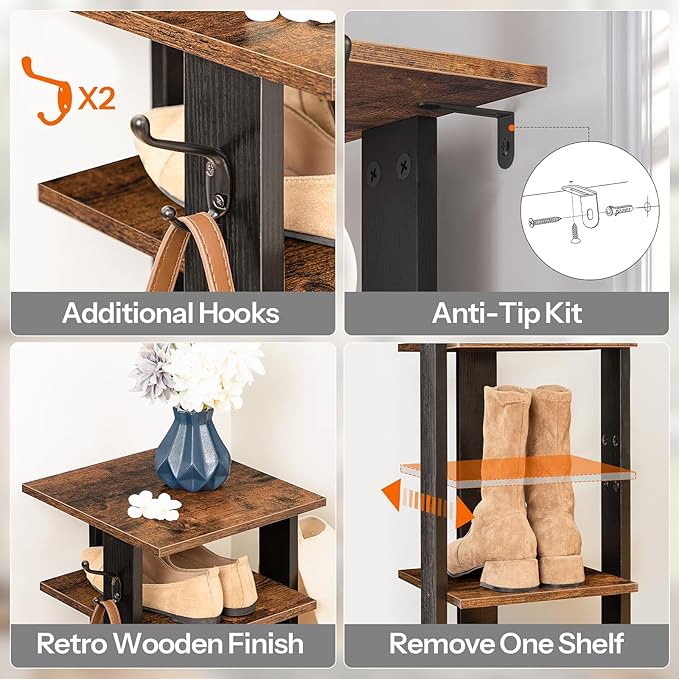 HOOBRO 8 Tiers Vertical Shoe Rack, Wooden Shoe Storage Organizer - Image 5