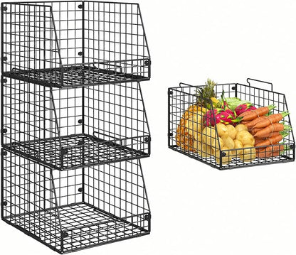 Jakyitvi 3 Pack XXL Stackable Wire Baskets, Large Storage Bins by Jakyitvi
