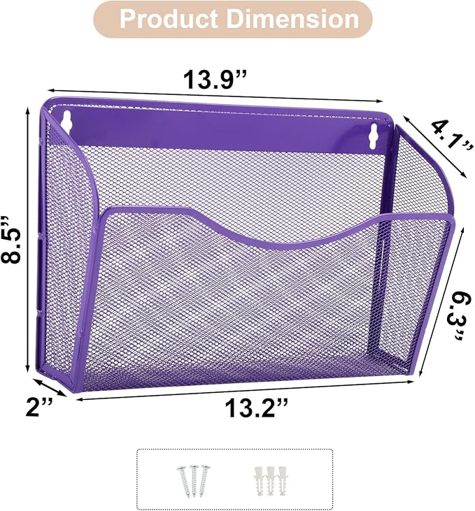 EASEPRES 3 Single Pocket Mesh Hanging File Organizer, Vertical Wall Mounted - Image 6