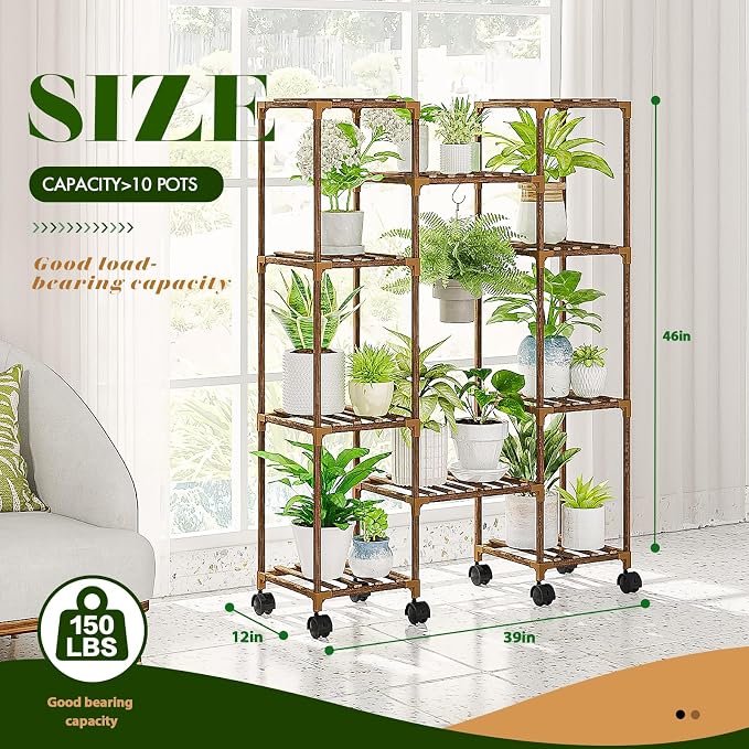 GENTINGBRO Plant Stand with Wheels Outdoor Indoor Hanging Plant Shelf - Image 5