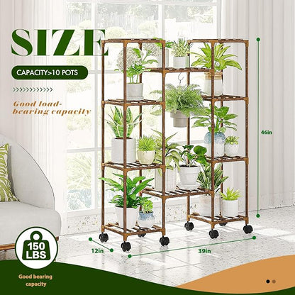 GENTINGBRO Plant Stand with Wheels Outdoor Indoor Hanging Plant Shelf - Image 5