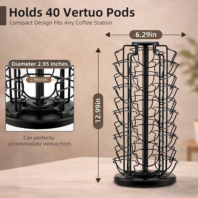 Nespresso Vertuo Pod Carousel Holder, 40 Pod Rotating Tower Organizer, 360° - Image 2
