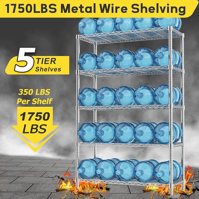 Storage Shelves, 5-Tier Adjustable Metal Industrial Utility Shelf Rack - Image 4