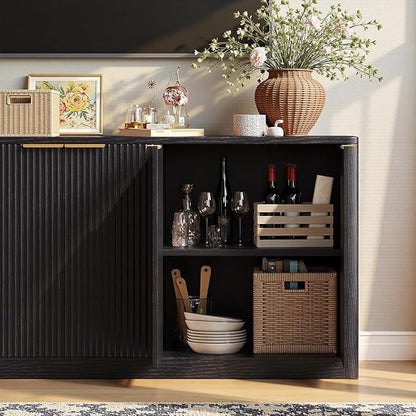 Evermagin 67" Fluted Black Buffet Cabinet Sideboard - Image 5