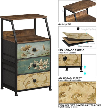 Tohomeor Dresser with Fabric Drawers Nightstand with 2 Tier Shelf Storage Tower - Image 5
