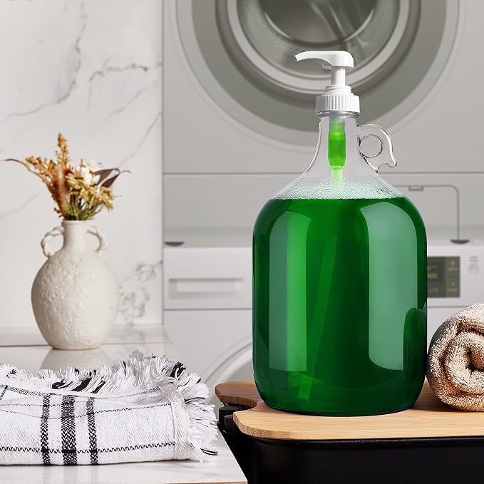 Gallon Glass Pump Dispenser Bottle, Large Jug Laundry Liquid Detergent Dispenser - Image 2