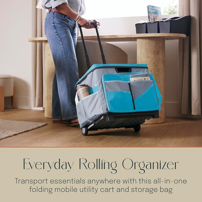 Mobile Utility Cart with Storage Organizer Bag, Rolling Cart, Turquoise/Grey - Image 3