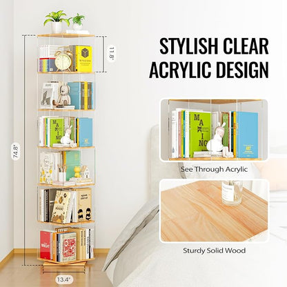 TAKEKIT 6-Tier Rotating Bookshelf, 360° Spinning Book Shelf Tower - Image 3