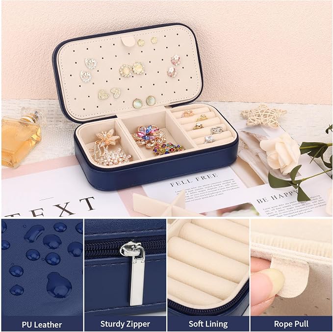 DesignSter Travel Jewelry Box, PU Leather Portable Jewelry Case, Small Jewelry - Image 4