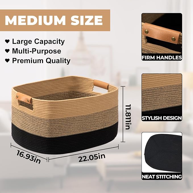 danpinera Large Blanket Basket for Living Room, 72 L Rectangle Toy Storage - Image 3