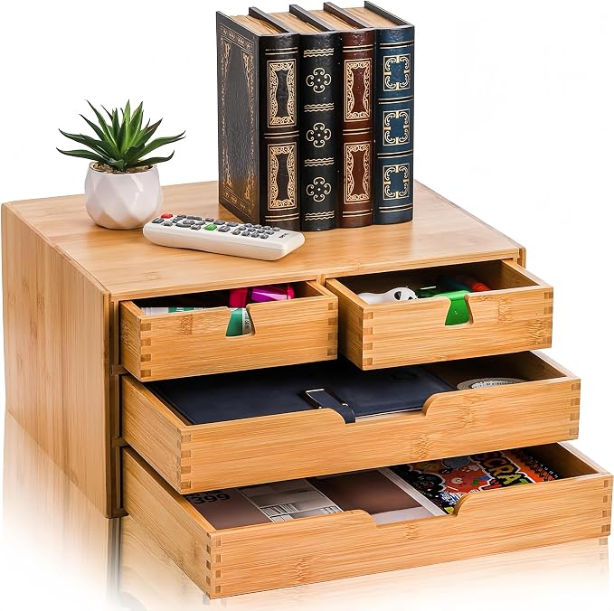 DEAYOU Bamboo Desk Organizer, 100% Natural Bamboo Desktop Drawer Organizer by DEAYOU