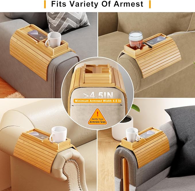 Bamboo Sofa Armrest Tray - Image 6