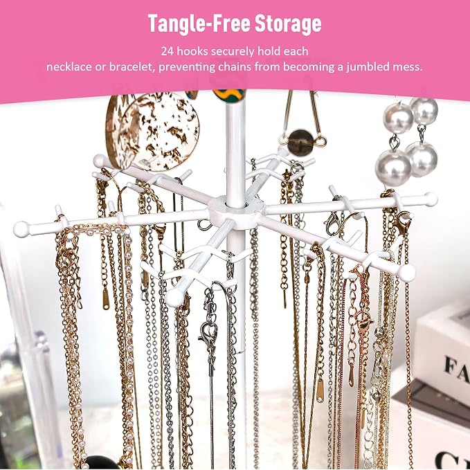 360 Rotating 2-Tier Jewelry Organizer Stand, Large Earring Holder Organizer - Image 4
