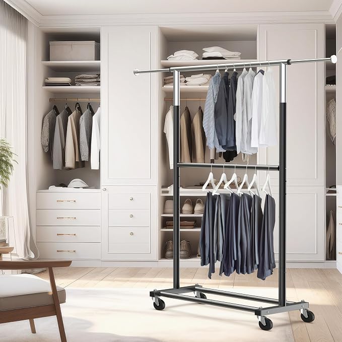 Simple Houseware Double Rod Adjustable Clothing Garment Rack - Image 5