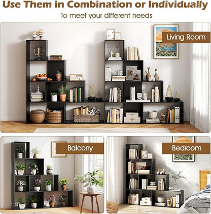 Tangkula 4-Tier Stepped Bookshelf, Freestanding 6 Cubes Ladder Bookcase - Image 9