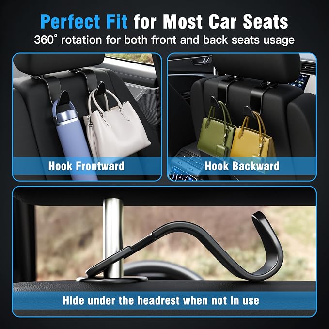 Amooca 4-Pack Car Headrest Hooks –Holds 55lbs Vehicle Storage Organizer - Image 4